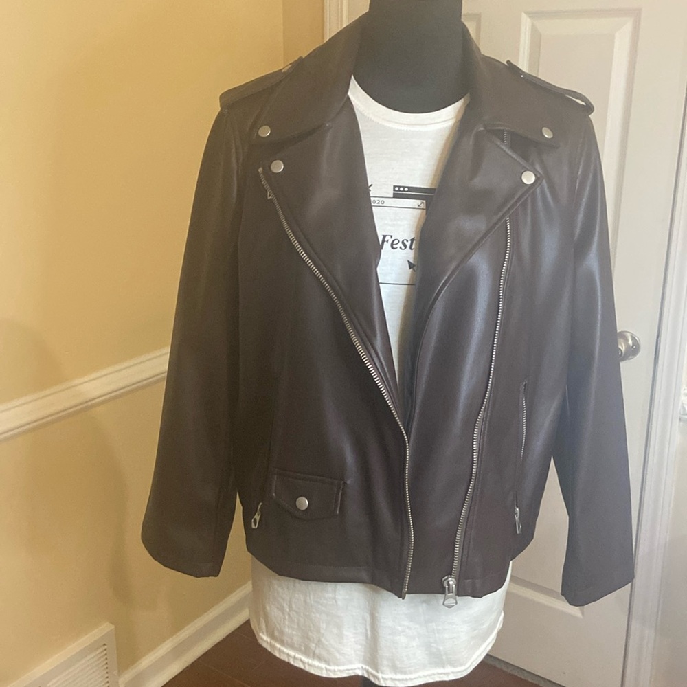 Scoop Burgundy Faux Leather Moto Jacket